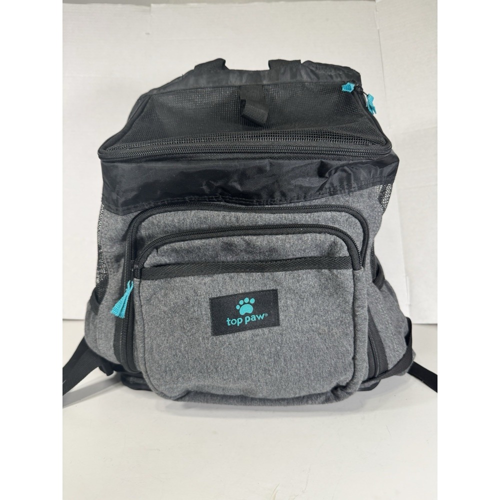 Top Paw Pet Carrier Backpack Small Dog Cat Grey Black Mesh Breathable Travel Bag
